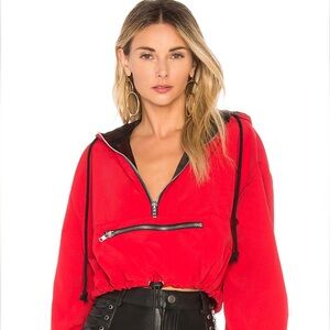 GUIZIO x Revolve Red Zipper Pocket Half Zip Nylon Hoodie L